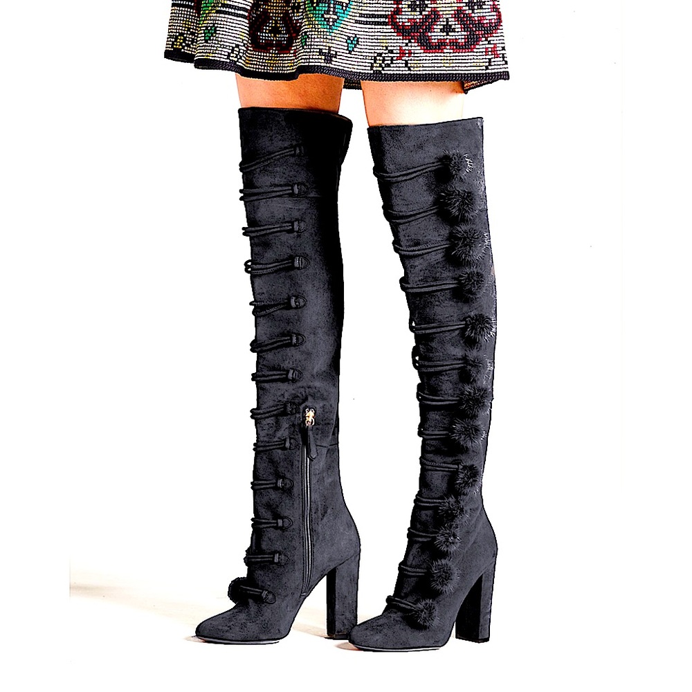 AQUAZZURA Ulyana Boots With Mink Pompom’s